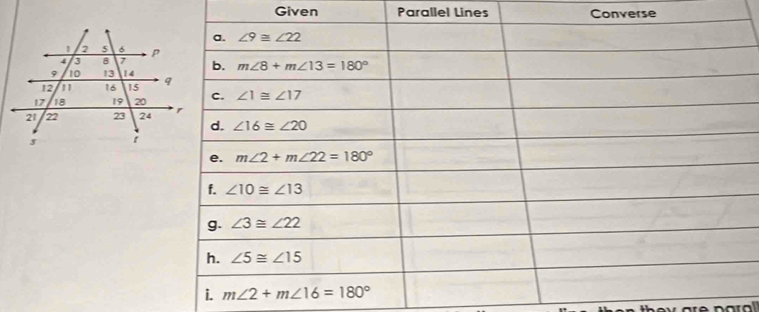 Given Parallel Lines Converse
h e v  are par al .