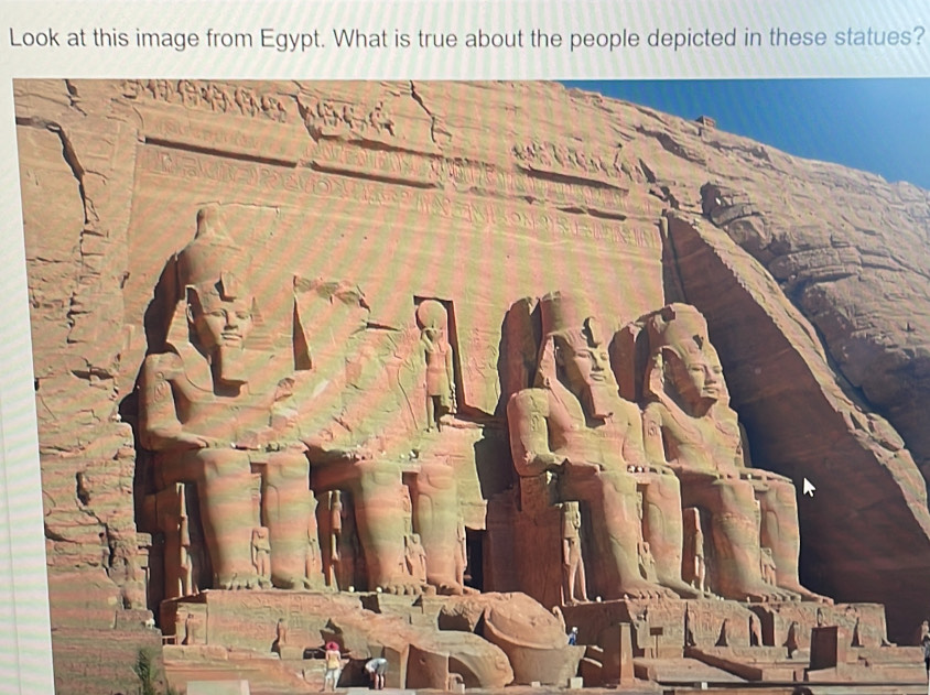 Look at this image from Egypt. What is true about the people depicted in these statues?