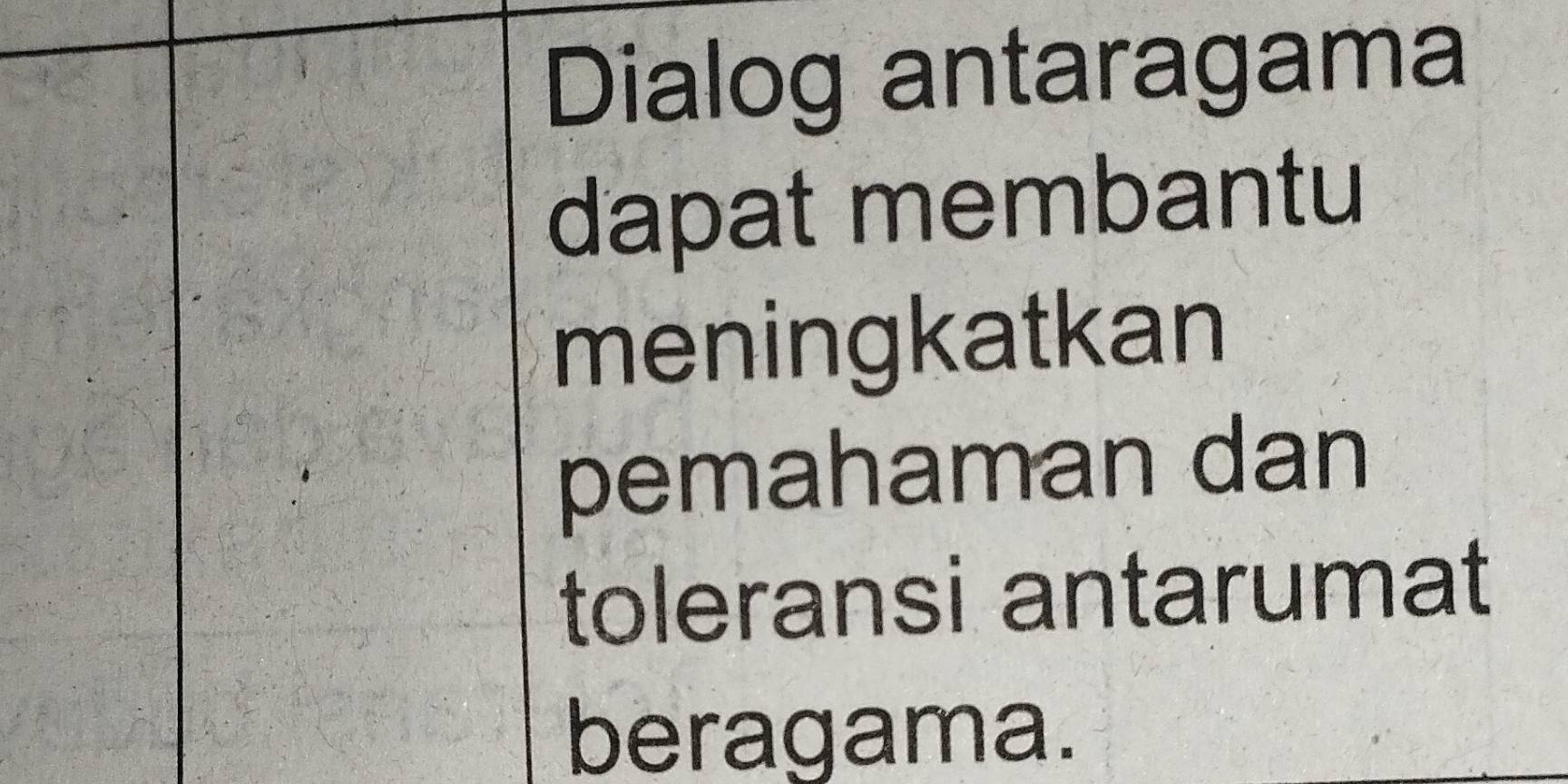 Dialog antaragama 
dapat membantu 
meningkatkan 
pemahaman dan 
toleransi antarumat 
beragama.