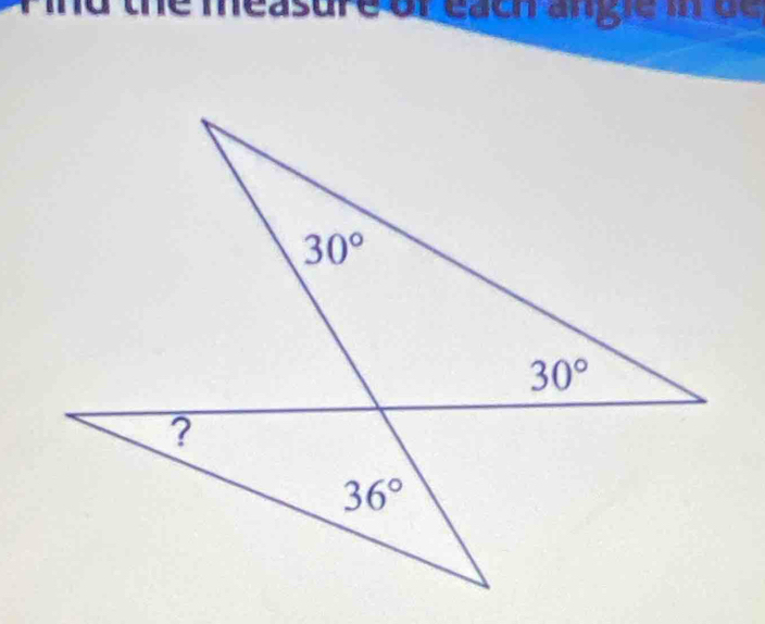 Pind the measure of each angle in de