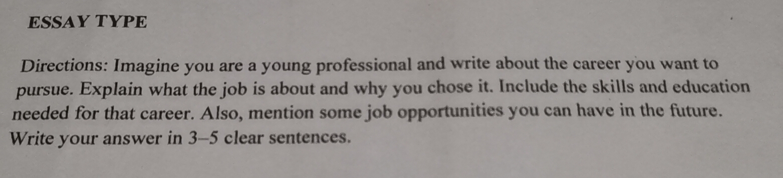 Solved: ESSAY TYPE Directions: Imagine you are a young professional and ...