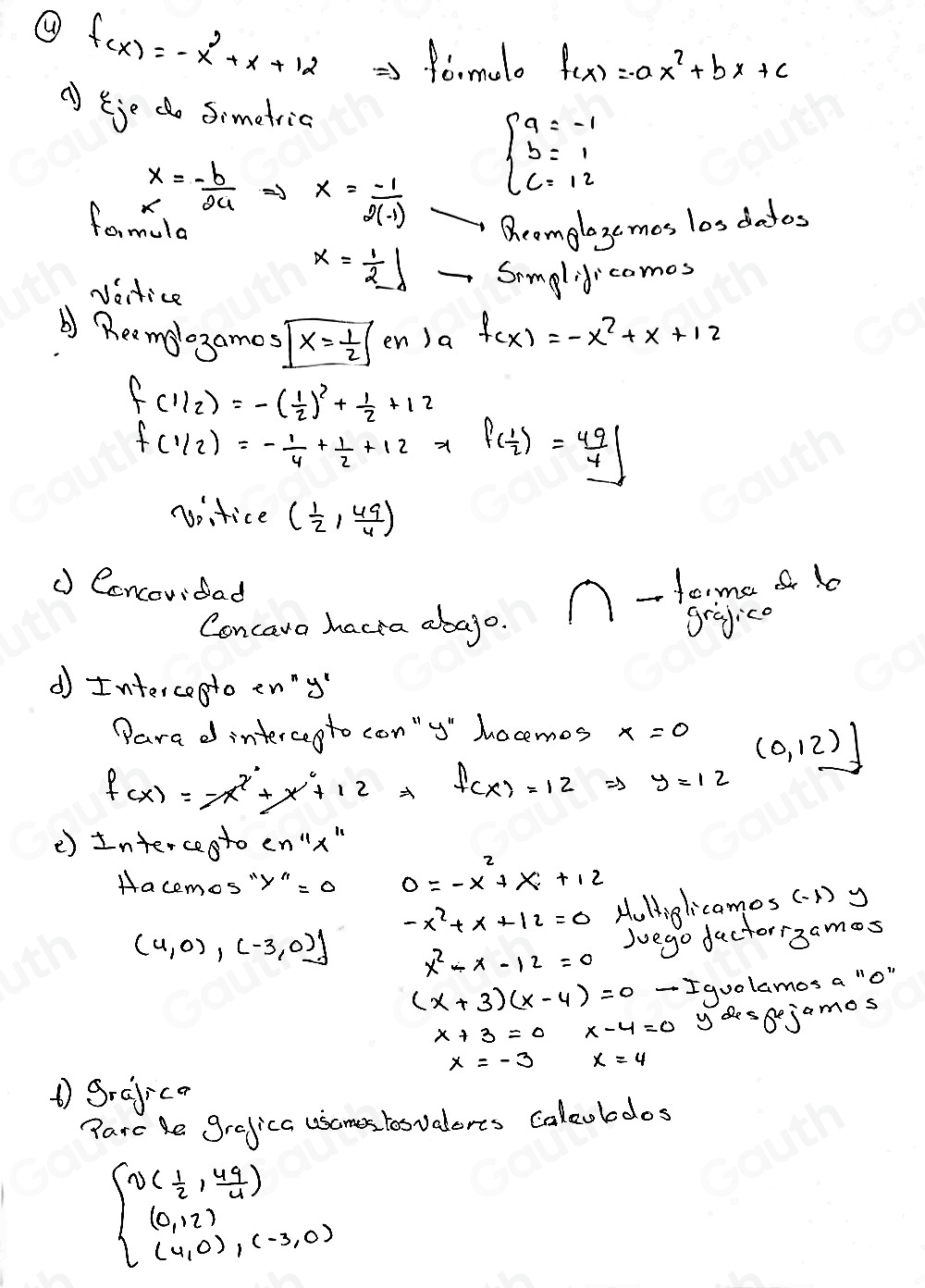 Solved: En cada funcion cuadratica consesair lo siguiente. a eje ...