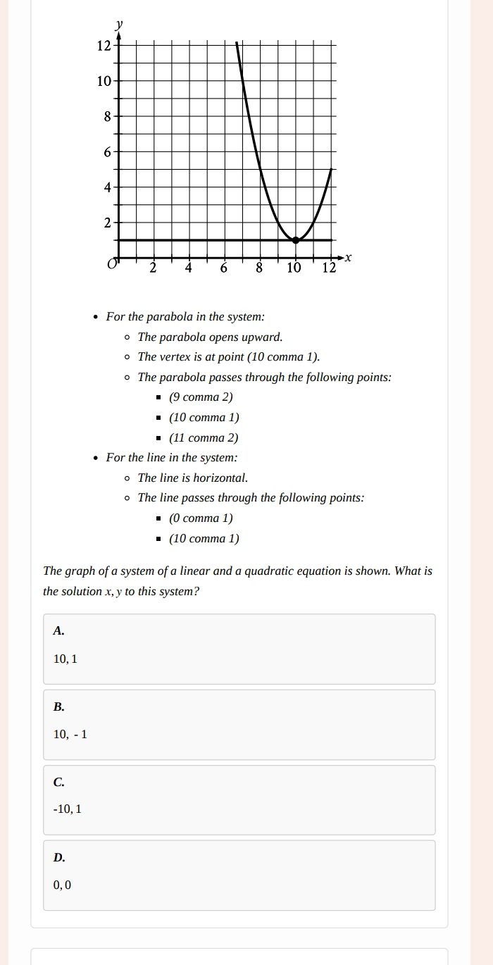 تم الحل:For the parabola in the system: The parabola opens upward. The ...