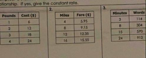 ationship. If yes, give the constant rate. 
2. 
3. 
s