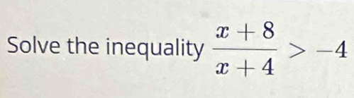 Solve the inequality  (x+8)/x+4 >-4