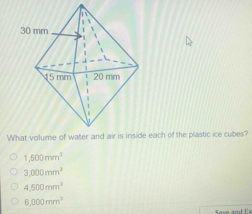 1,500mm^3
3,000mm^3
4,500mm^3
6,000mm^3
Save and Ex