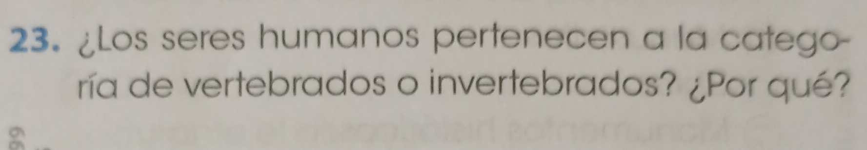 ¿Los seres humanos pertenecen a la catego- 
ría de vertebrados o invertebrados? ¿Por qué?