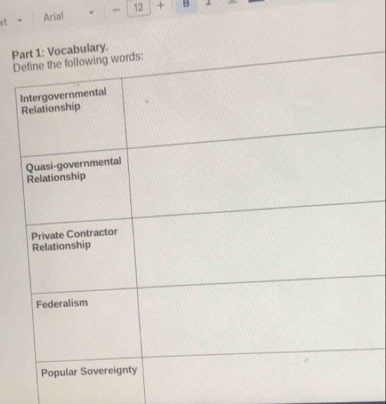 xt Arial 12 + B 
Prt 1: Vocabulary. 
D