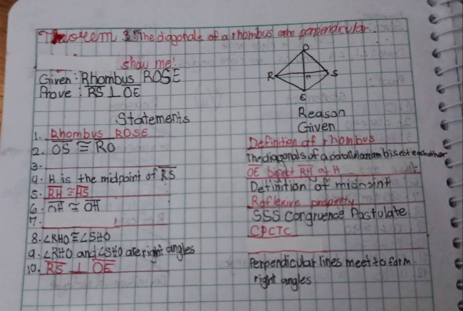 Solved: Theem,. The diagohals of alihombus ake porkendoular. show me ...
