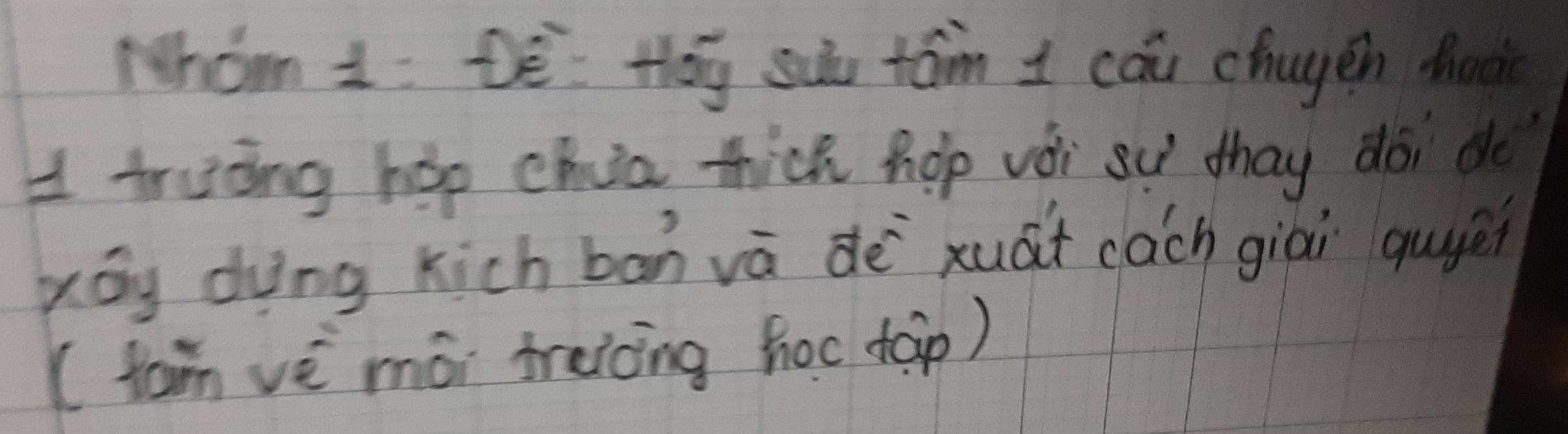 Whom 1: Dē Hóy suu táim I cāi chugen hoo 
A truing hop chia thick hop vài su thay doi de 
xáy dìng kich ban vā dè xuat cach giái guye 
(tam vè mói treicing hoctàp)