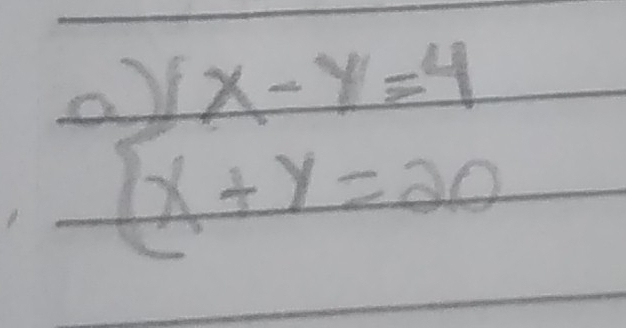 beginarrayl x-y=y=4 (x+y=20