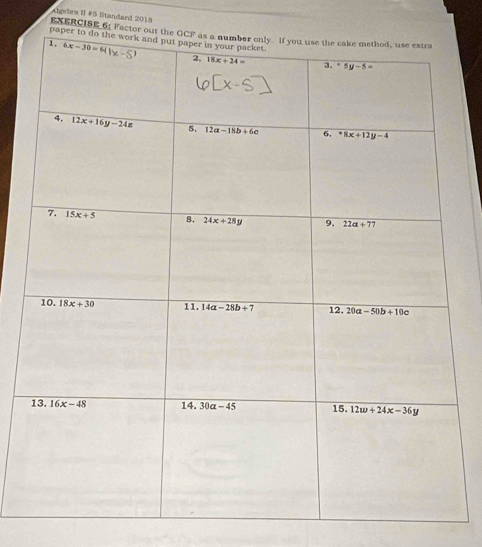 Algebra II #5 Standard 2018
EXERCISE 6: Fa