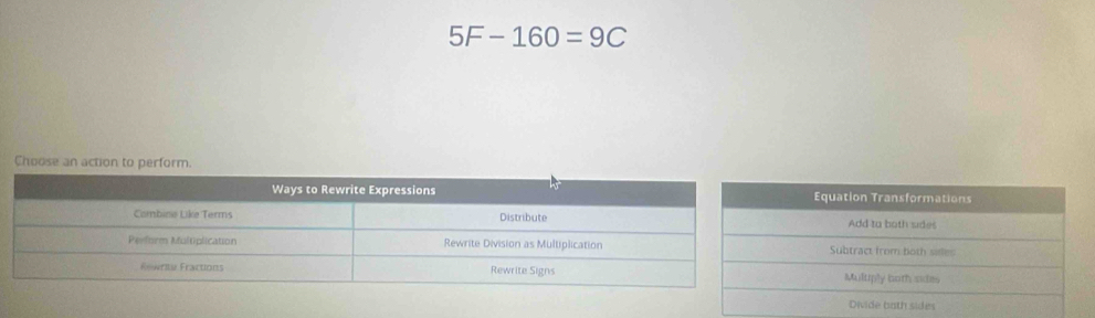 5F-160=9C
Choose an action to perf