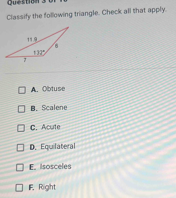 Solved: Classify the following triangle. Check all that apply. A ...