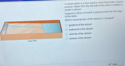 Solved: A stream table is a tool used to show how water causes erosion ...