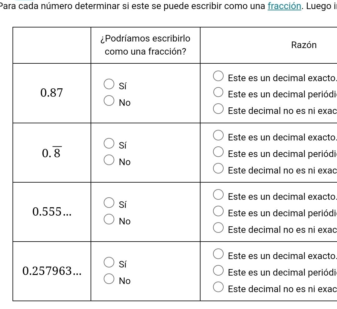 Para cada número determinar si este se puede escribir como una fracción. Luego i
cto
iódio
xac
cto
iódi
xac
cto
iódi
xac
cto
iódi
xac