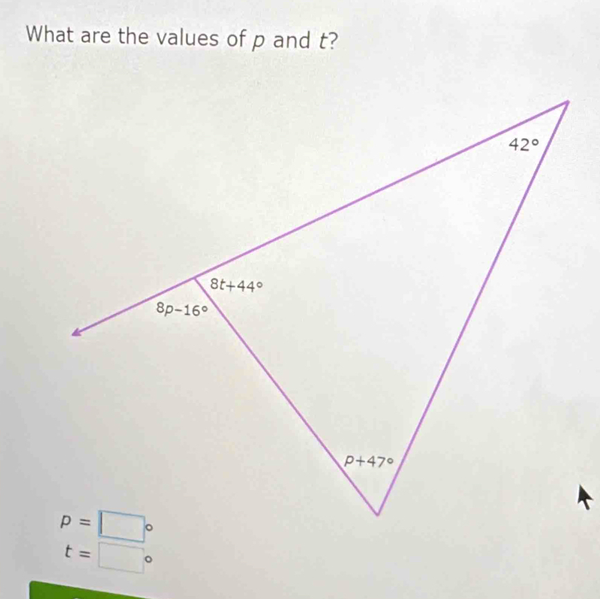 What are the values of p and t?
t=□°