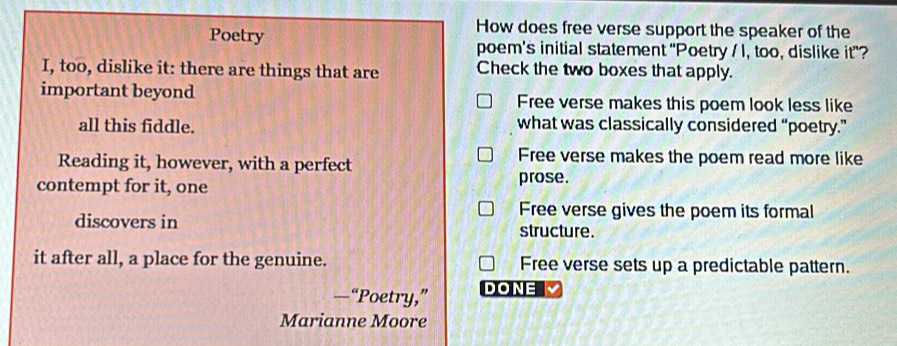 Solved: How does free verse support the speaker of the Poetry poem’s ...