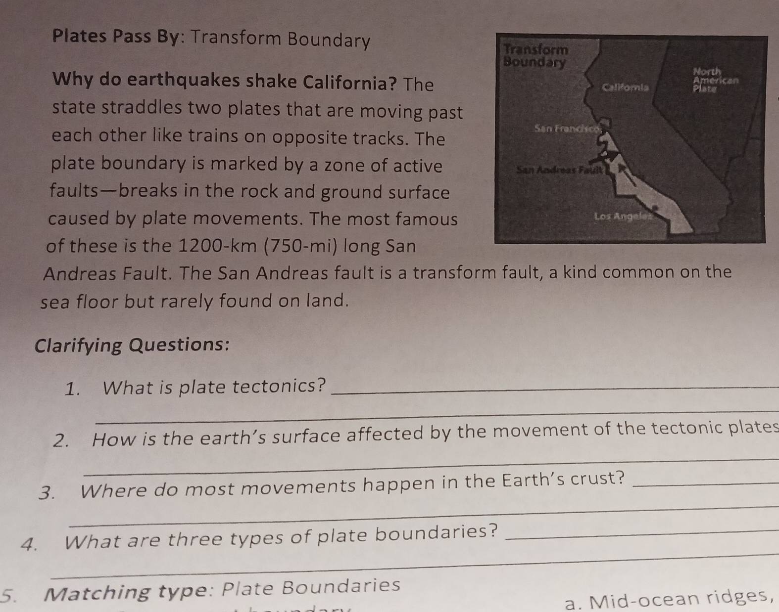 Solved: Plates Pass By: Transform Boundary Transform Boundary North Why ...