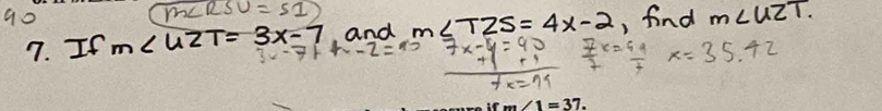 if m∠ 1=37.