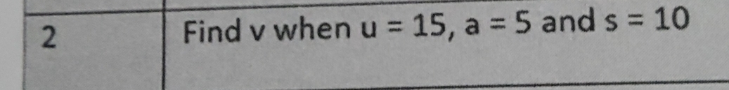 Find v when u=15, a=5 and s=10