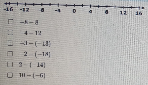 −8 - 8
-4-12
-3-(-13)
-2-(-18)
2-(-14)
10-(-6)