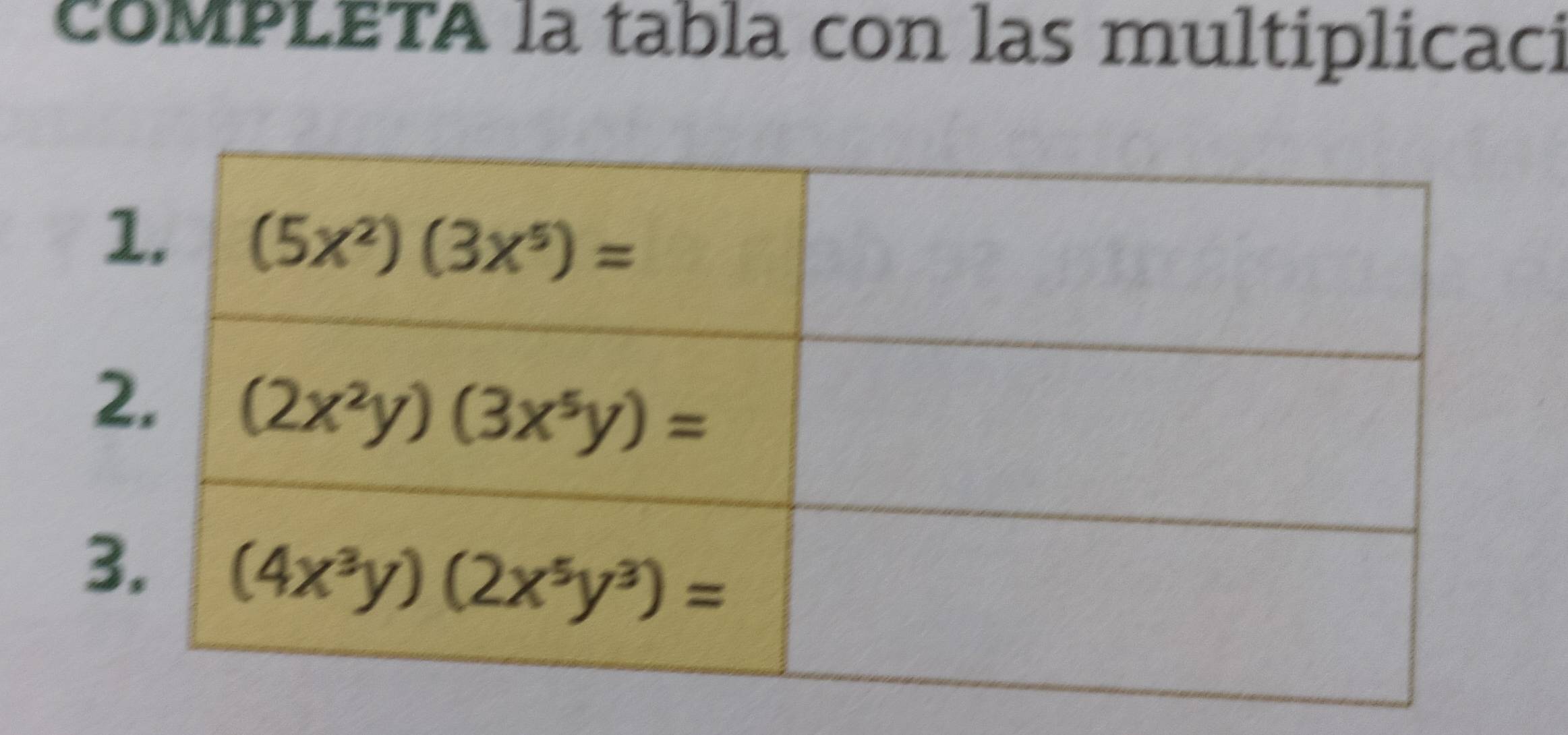 coMPLETA la tabla con las multiplicaci
3