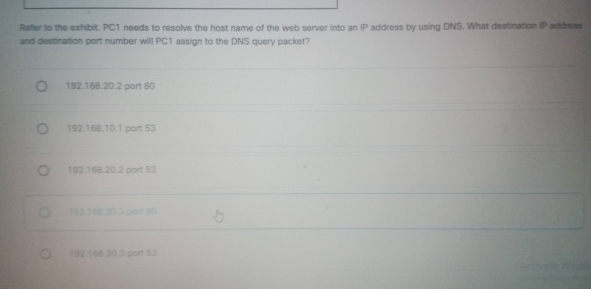 Solved: Refer to the exhibit. PC1 needs to resolve the host name of the ...