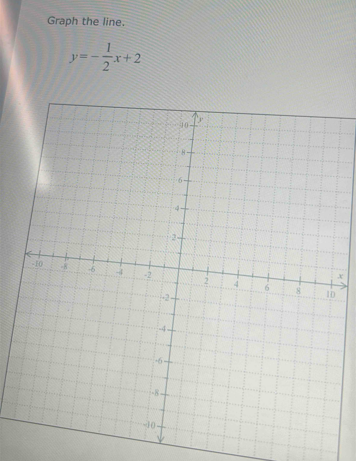 Graph the line.
y=- 1/2 x+2
-