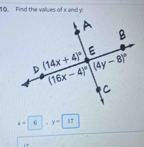 Find the values of x and y:
x=6,y=17
17