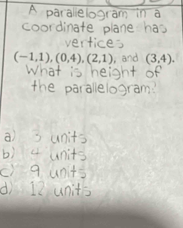 Co
(-1,1),(0,4),(2,1) ， and (3,4).