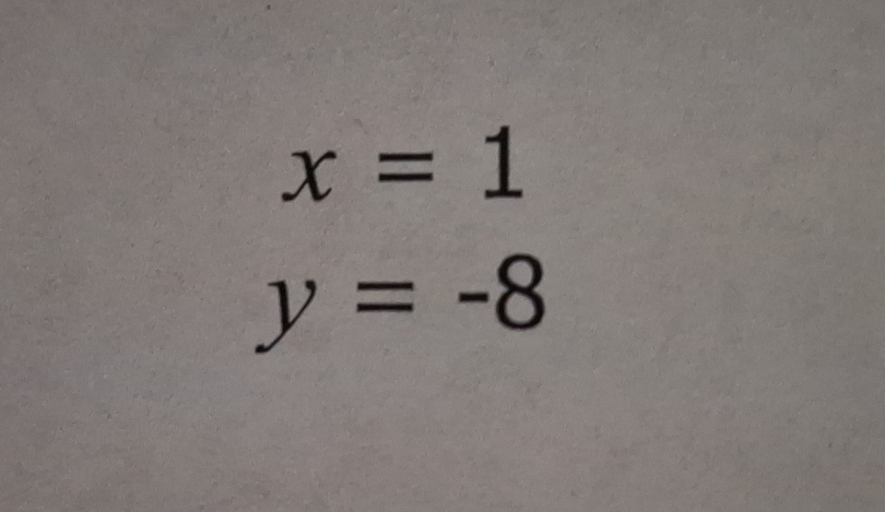 x=1
y=-8