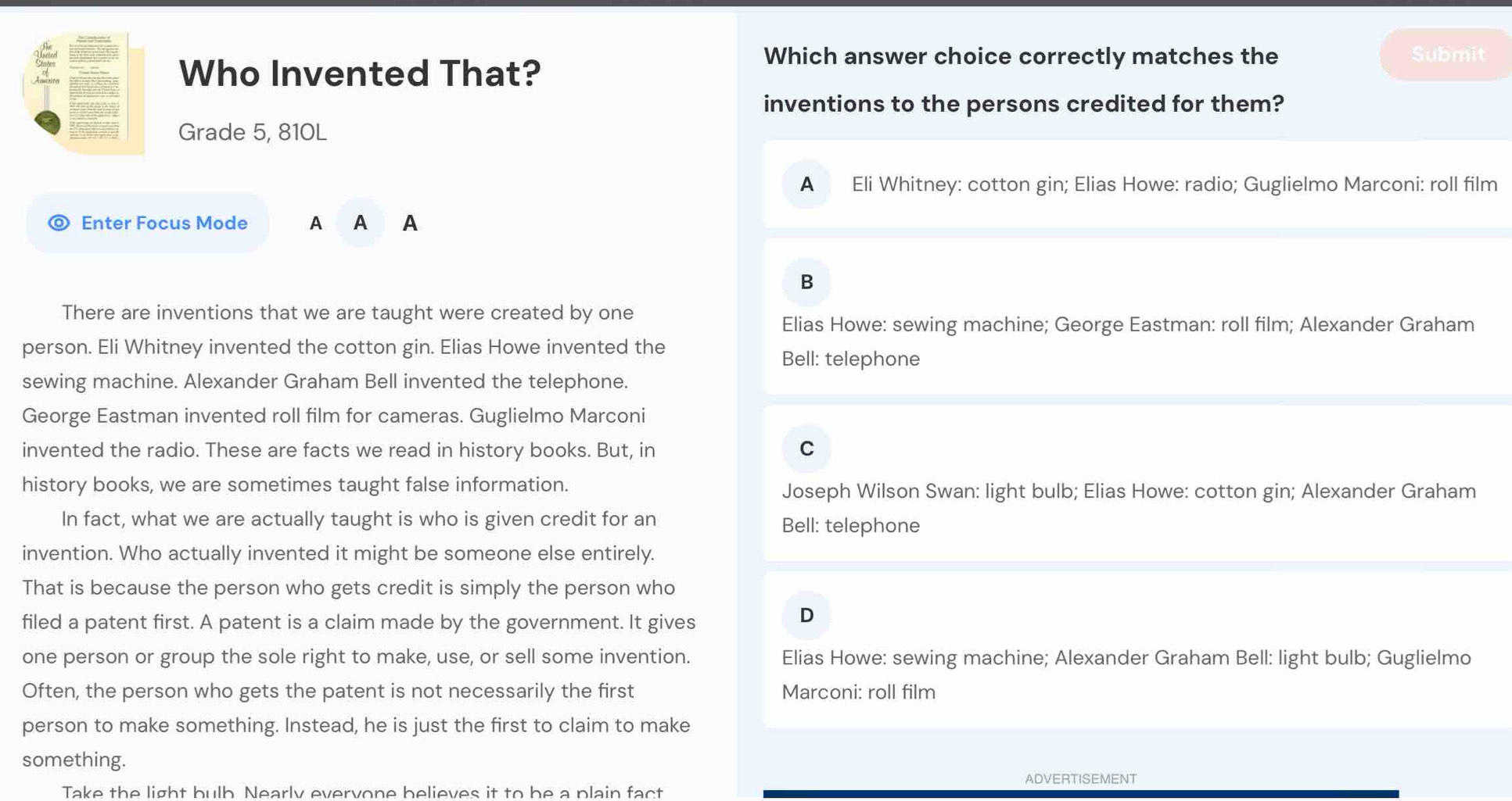 Solved: Who Invented That? Which answer choice correctly matches the ...