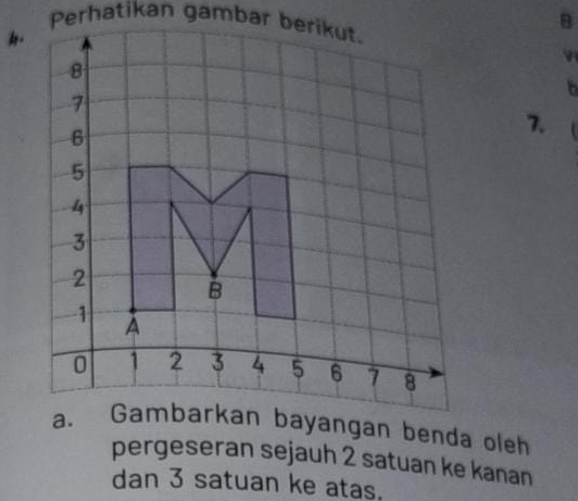 Gambarkan bayangan benda oleh 
pergeseran sejauh 2 satuan ke kanan 
dan 3 satuan ke atas.