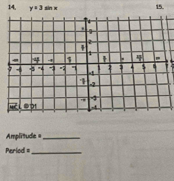 y=3sin x 15.
Amplitude=_
Period =_