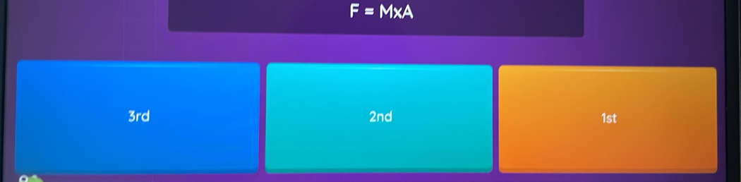 F=M* A
3rd 2nd 1st