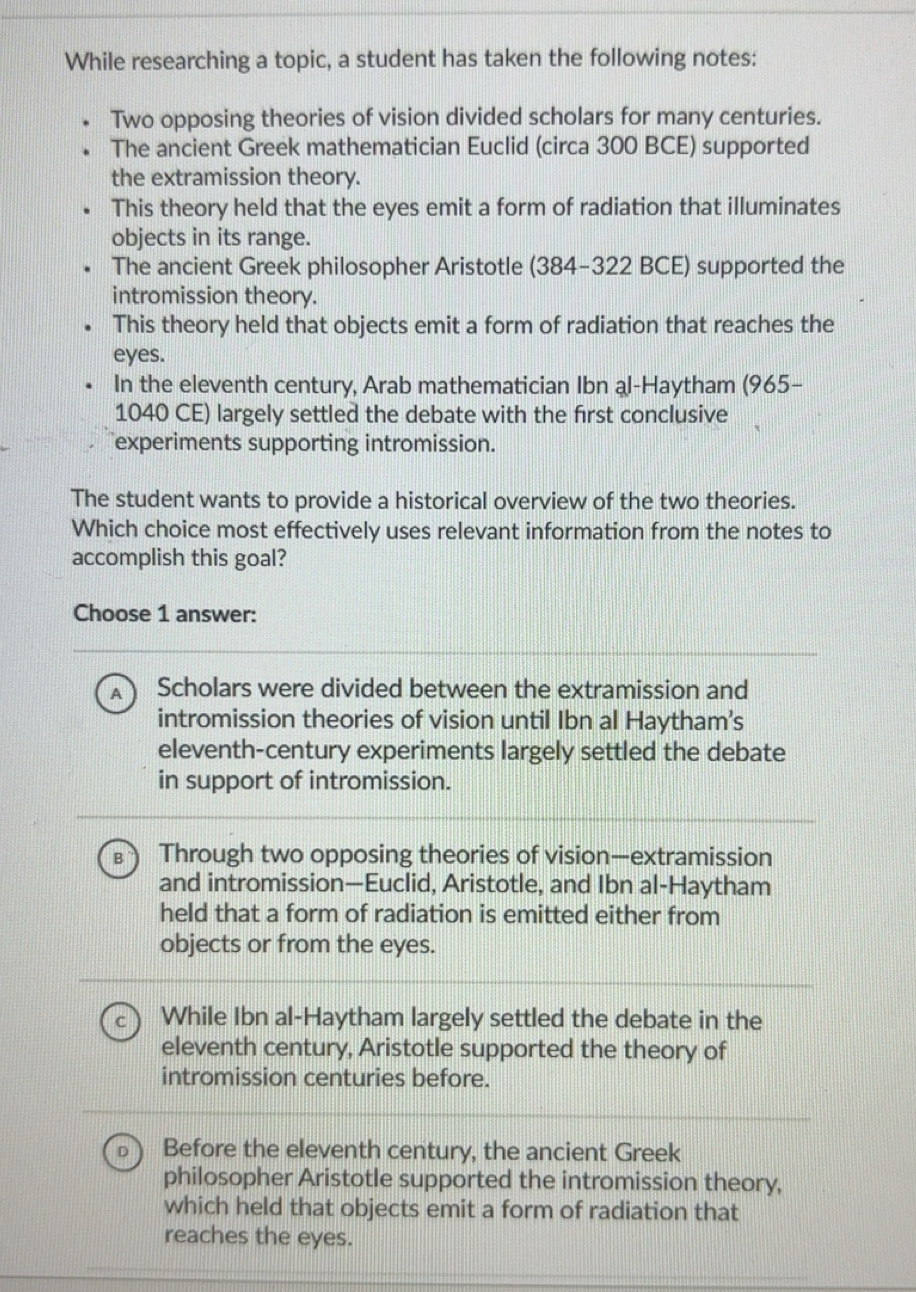 Solved: While researching a topic, a student has taken the following ...