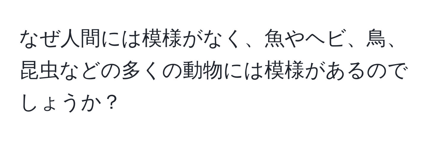 なぜ人間には模様がなく、魚やヘビ、鳥、昆虫などの多くの動物には模様があるのでしょうか？