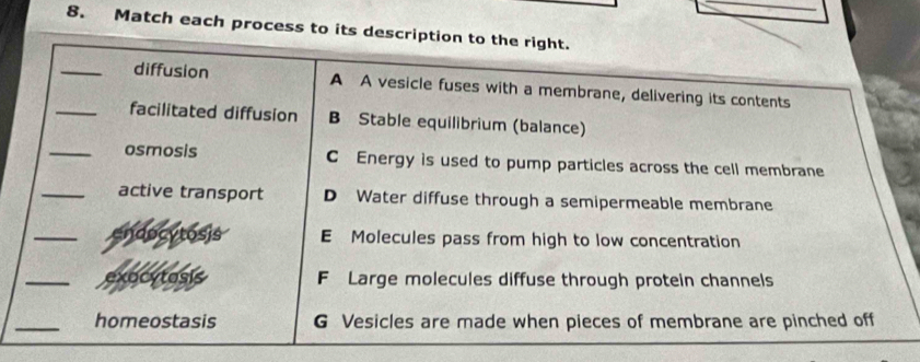 Match each process to