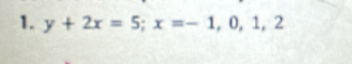 y+2x=5; x=-1,0,1,2