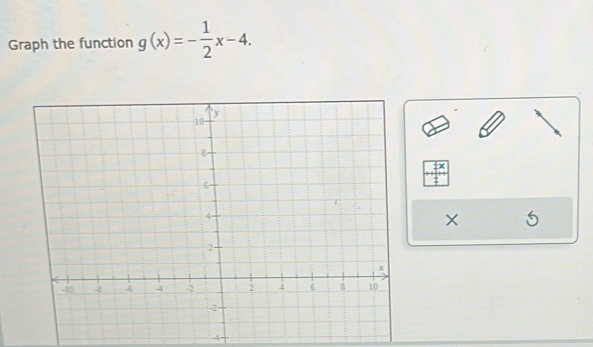 Graph the function g(x)=- 1/2 x-4. 
× 5
4