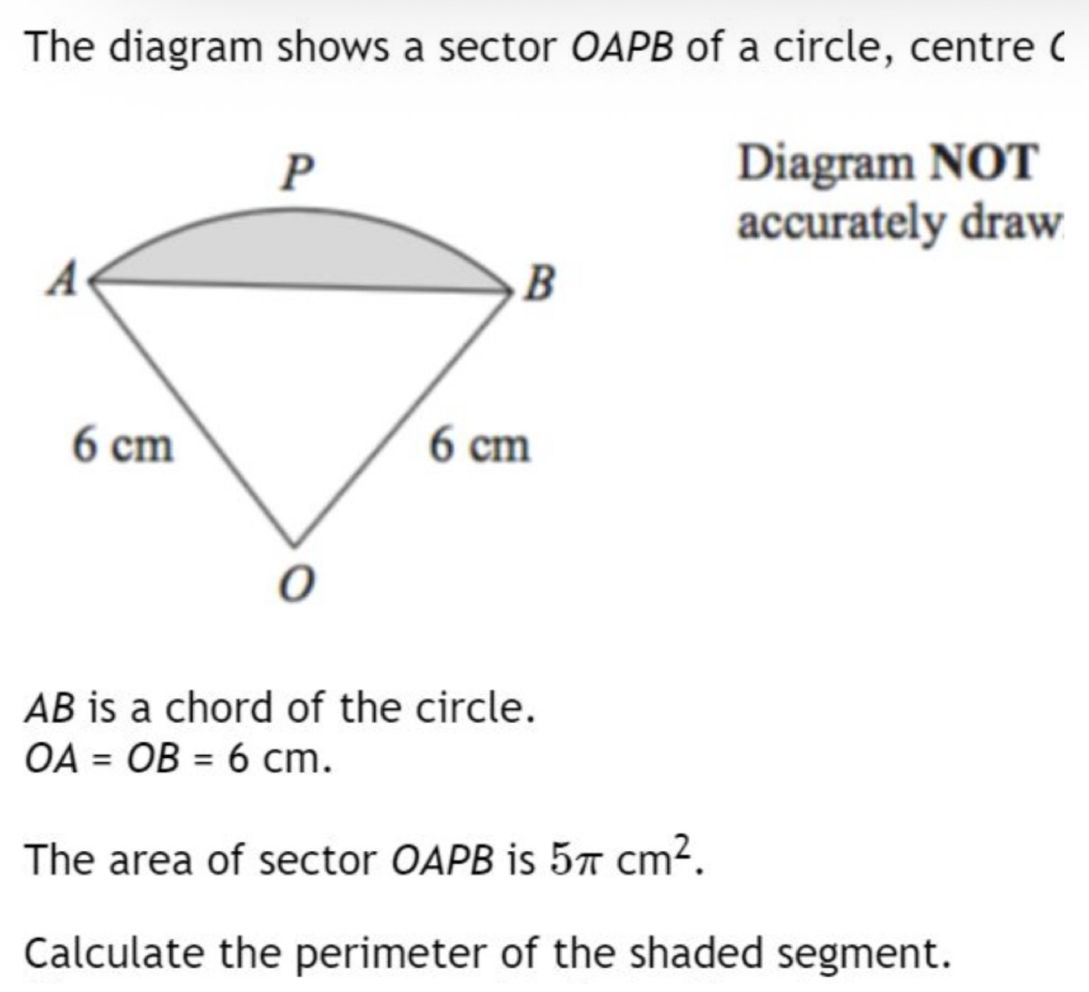 แก้ไขแล้ว:The diagram shows a sector OAPB of a circle, centre ( Diagram ...