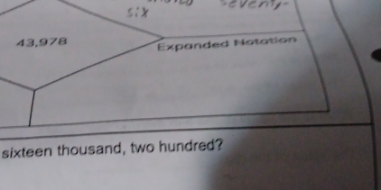 43,978 Expanded Notation 
sixteen thousand, two hundred?