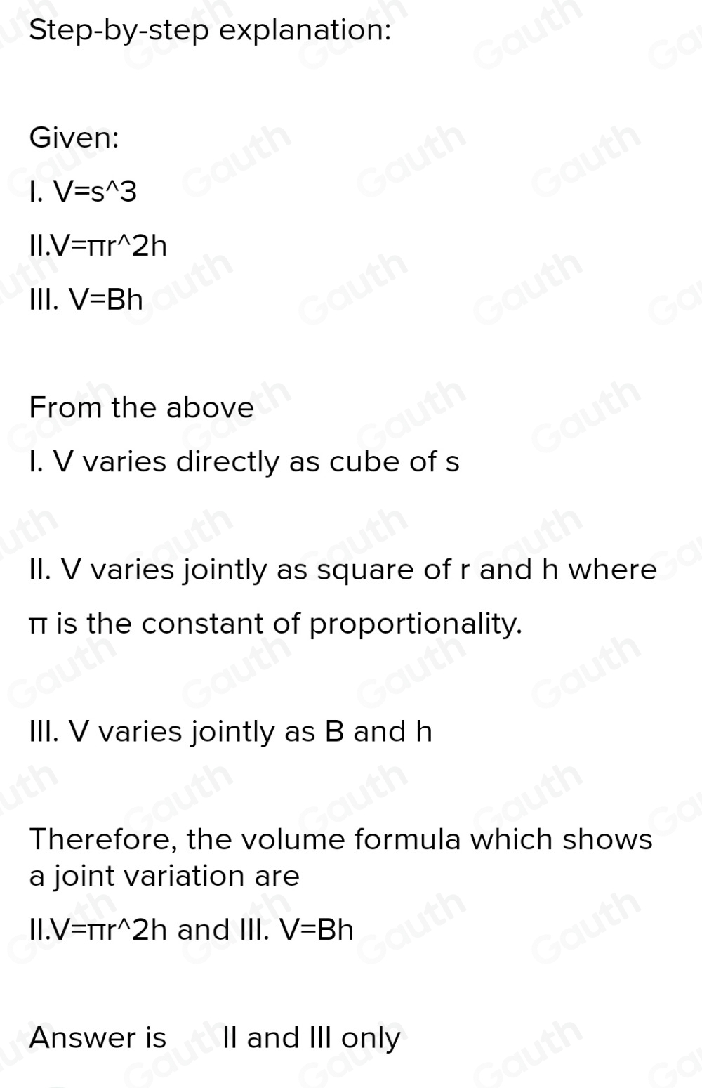 Solved: Which volume formula or formulas show(s) a joint variation? I V ...