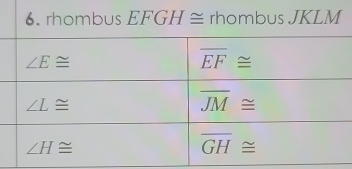 rhombus EFGH ≅ rhombus JKLM