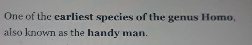 One of the earliest species of the genus Homo, 
also known as the handy man.