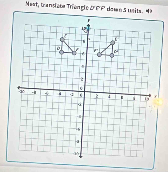 Next, translate Triangle D'E'F' down 5 units.