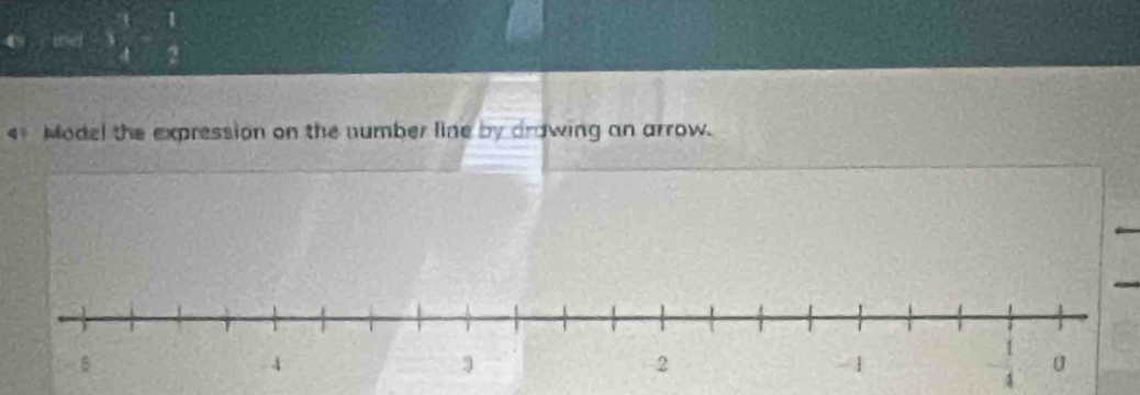 ind y 1/4 = 1/2 
4 Model the expression on the number line by drawing an arrow.