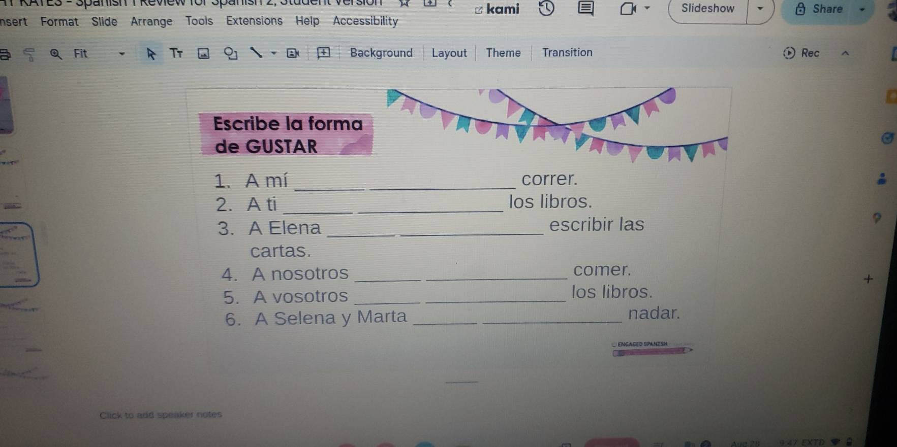 Solved: KAtl3 - Spanish T Revew tor Spanst ≌ kami Slideshow Share ...