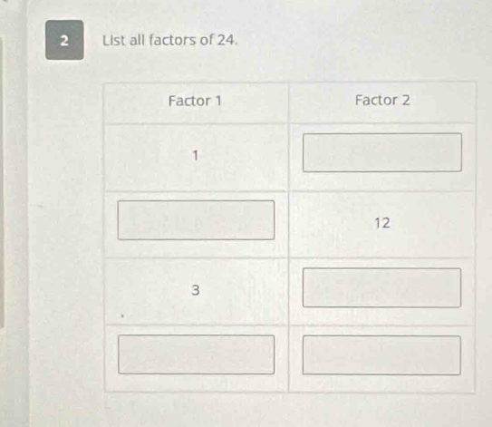 List all factors of 24.